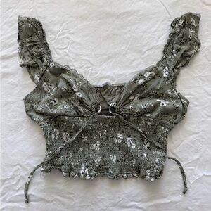 Garage Green Floral Smocked Crop Top